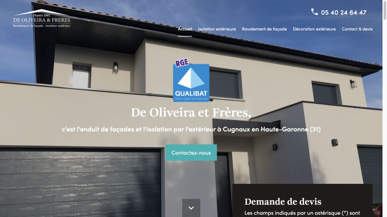 Capture du site de De Oliveira et Frères
