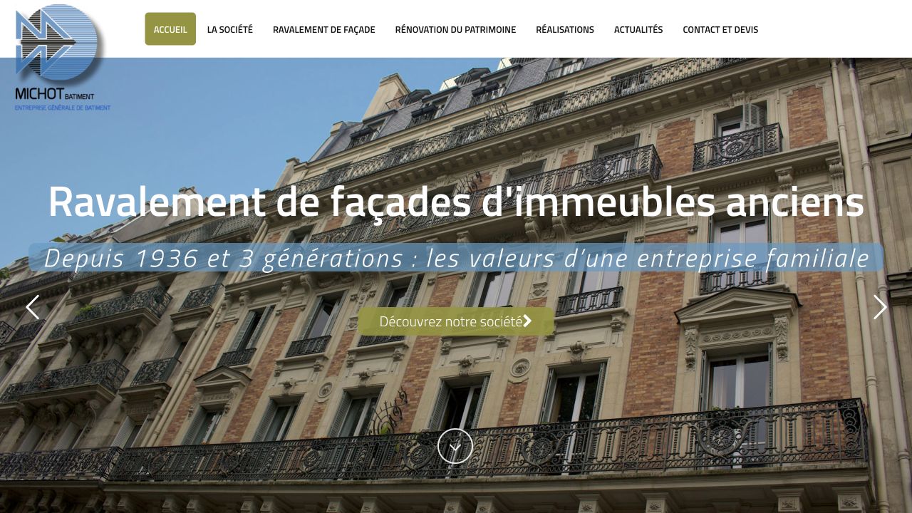 Capture du site de Michot Bâtiment — Façades de Paris
