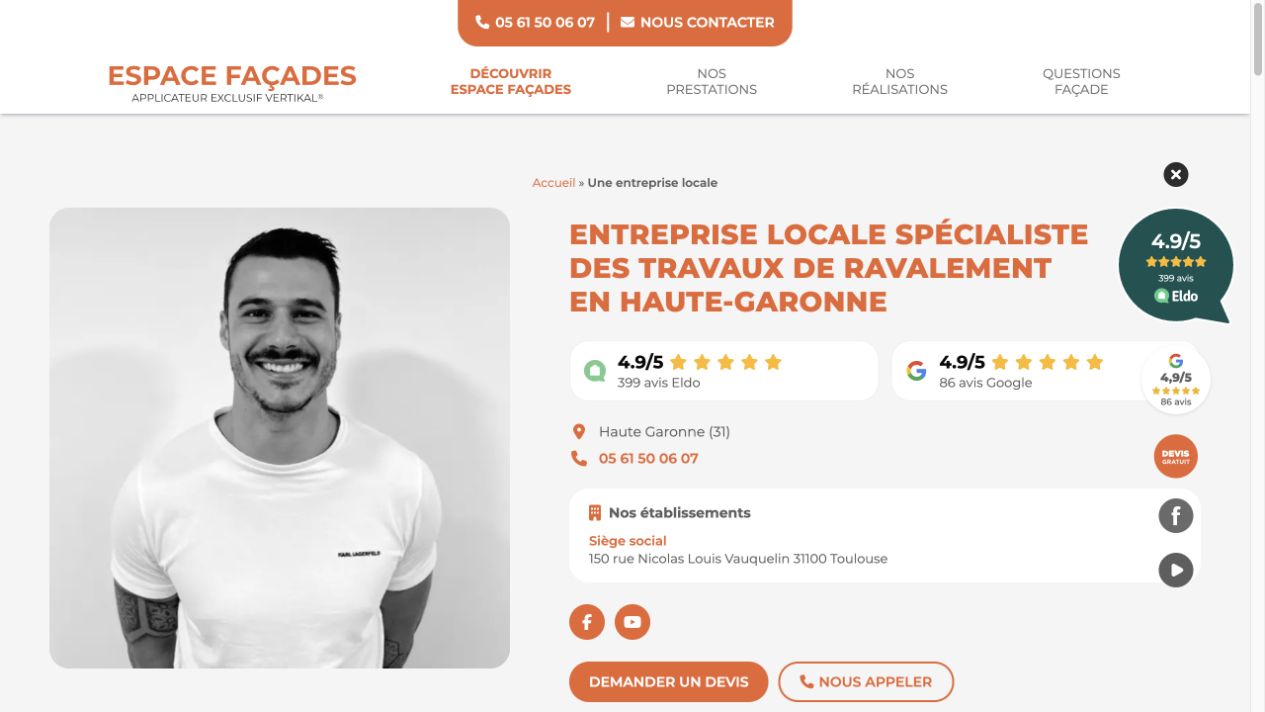 Capture du site de Espace Façades