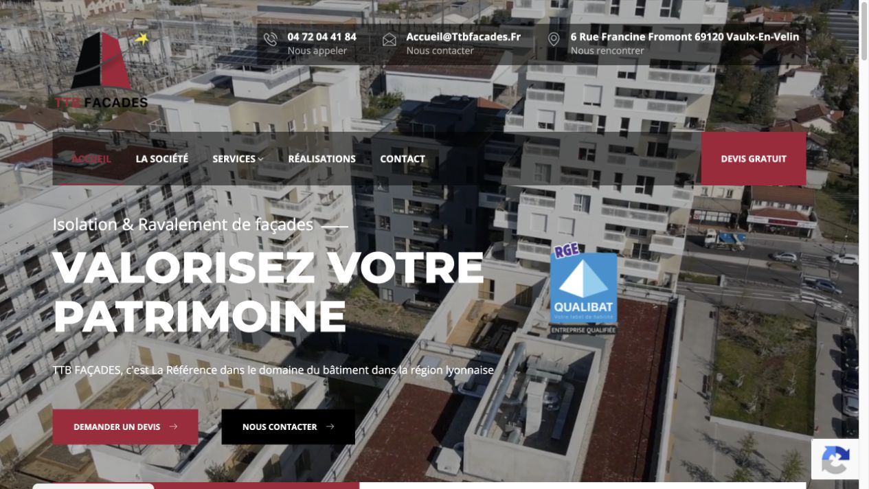 Capture du site de TTB Façades