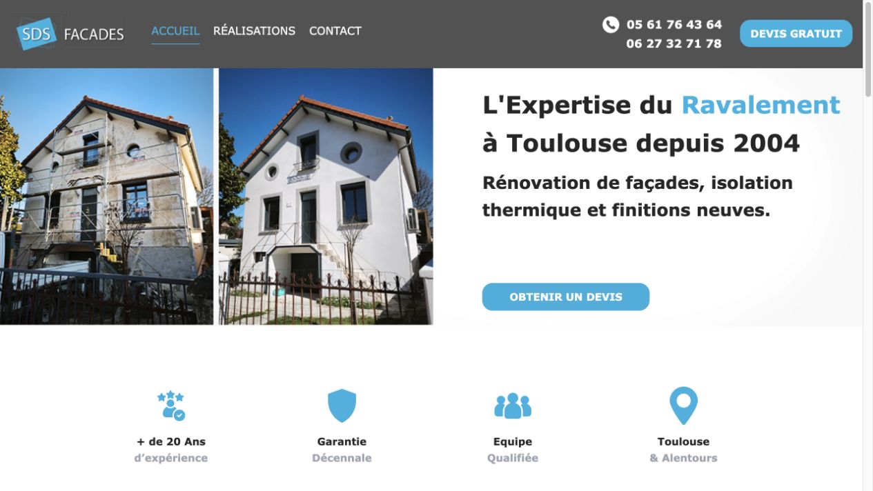 Capture du site de SDS Façades