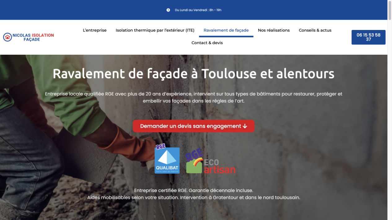 Capture du site de Nicolas Isolation Façade